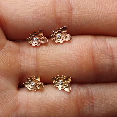  Rosette Ethical Diamond Earrings - 14k Rose Gold