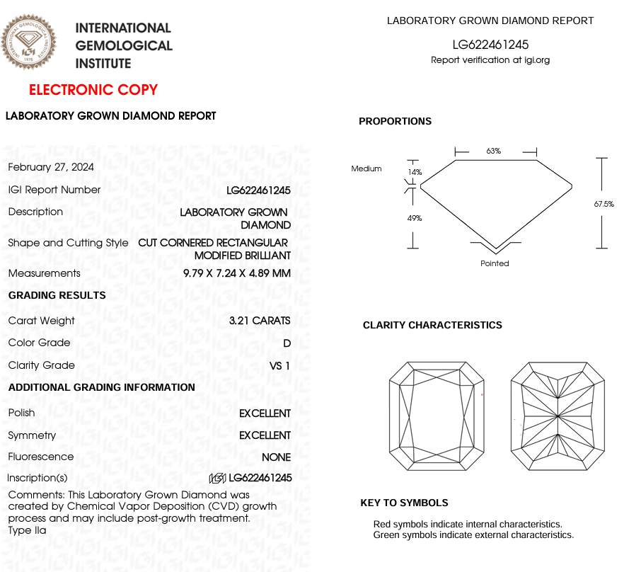 RADIANT - 3.21ct D VS1 CVD - IGI 574861