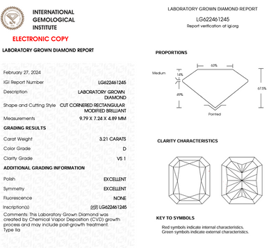 RADIANT - 3.21ct D VS1 CVD - IGI 574861