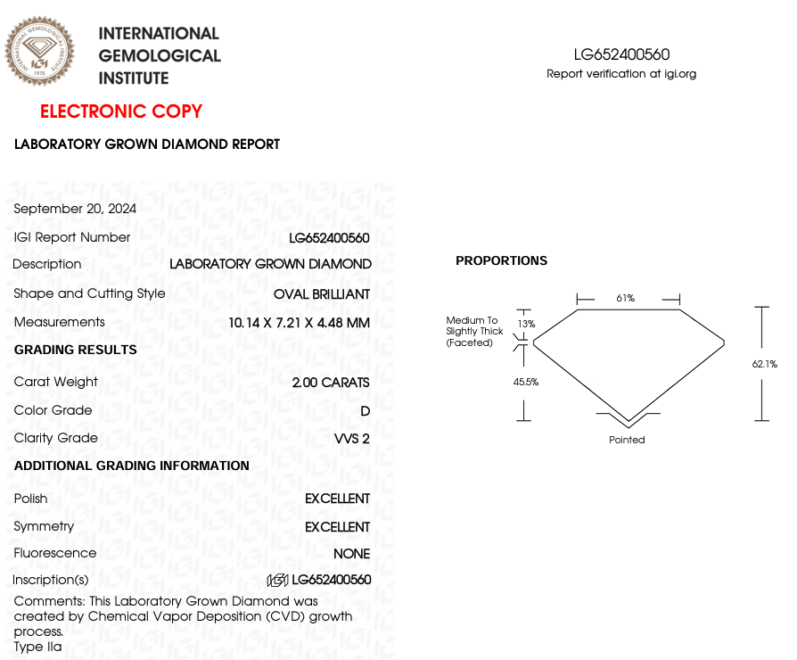 OVAL - 2.00 D VVS2 CVD - IGI 5F2363235