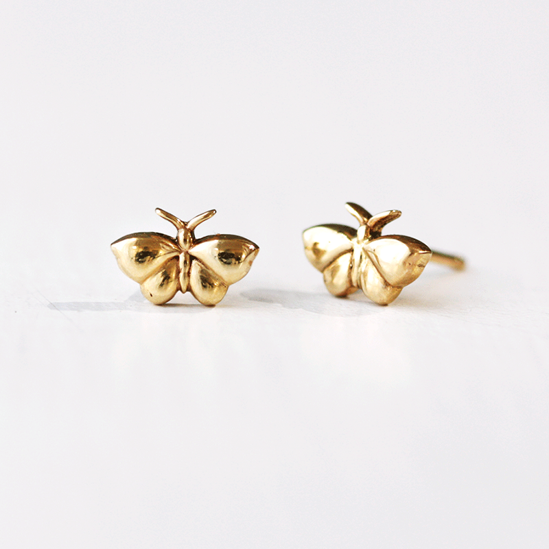 Sculptural Nature Inspired Moth Recycled Gold Post Earrings